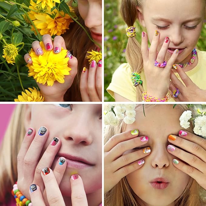 JANYUN 96 Pcs False Nails Fake Nails for Kids Full Cover Short False Nails Children Nails Lovely Gift for Kids