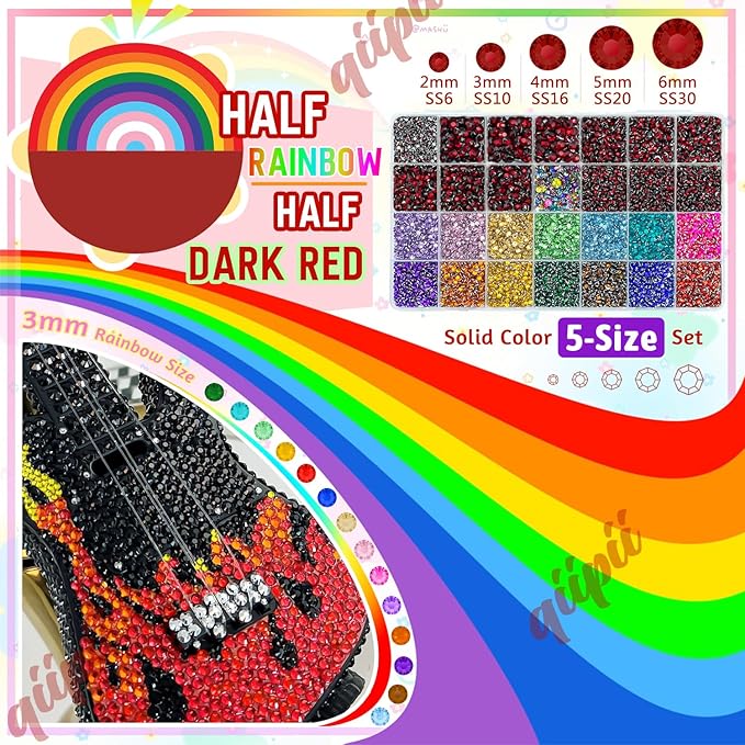 28 Grids Dark Red 2mm-6mm Resin Rhinestones w B7000 Glue for Bedazzling Crafting Maroon Flatback Stones Diamonds Crystals Gems Colorful Bedazzler Kit for Nails Face Eyes Makeup Tumblers Crafts