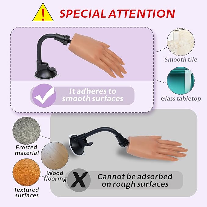 Practice Hand for Acrylic Nails,Realistic Silicone Mannequin Hand with Flexible Fingers for Acrylic Nails, Gel Polish Training, Complete Nail Art Beginner Set with Brush & File