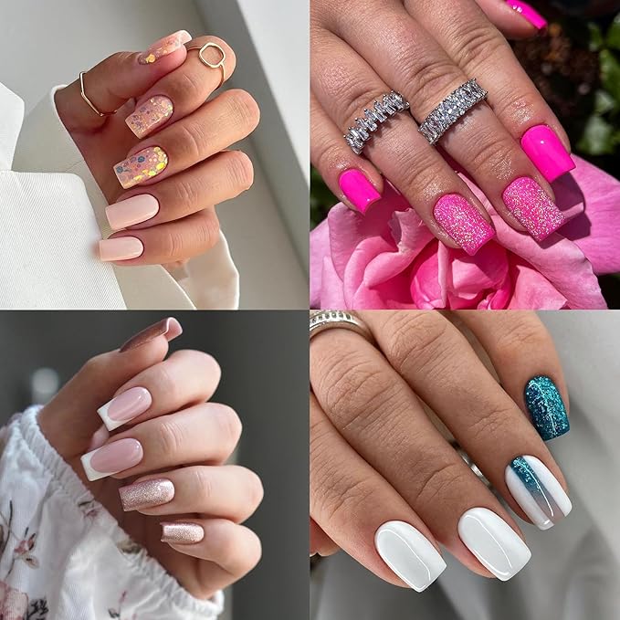 300pc Short Square Gel Nail Tips Clear Fake Nail, Clear Press on Nails Short Square Soft Gel Nail Tips Full Cover Acrylic Nails Full Cover False Nail Artificial Fingernail for Nail Extensions