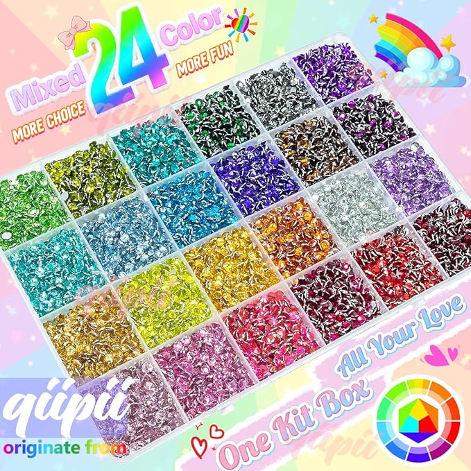 24 Color 7200pcs 4mm Crystal Resin Rhinestones for Bedazzling Crafting SS16 Flatback Stones Colorful AB Gems Diamonds for Nails Eyes Face Makeup Tumblers Bottles DIY Crafts Clothes Shoes Phones