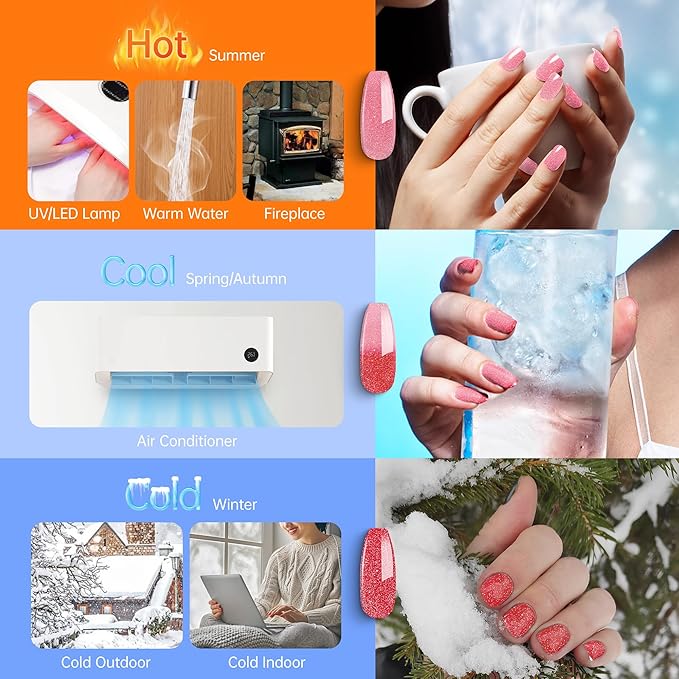 YTD Likomey Color Changing Gel Nail Polish,15ml Reflective Glitter Pink to Red Mood Temperature Change Colors Thermal Ombre Fall Winter Flash Sparkle UV Nail Varnish,HEMA Free TPO Free,WB508