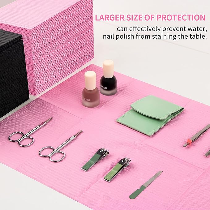 160pcs Disposable Nail Mats Foldable Nail Paper Towels, Table Acrylic Nail Practice Sheet, 3 Ply Waterproof Clean Nail Table Practice Mat for Salon Manicure Tattoo,Nail Art Accessories 13"x18"(Pink)