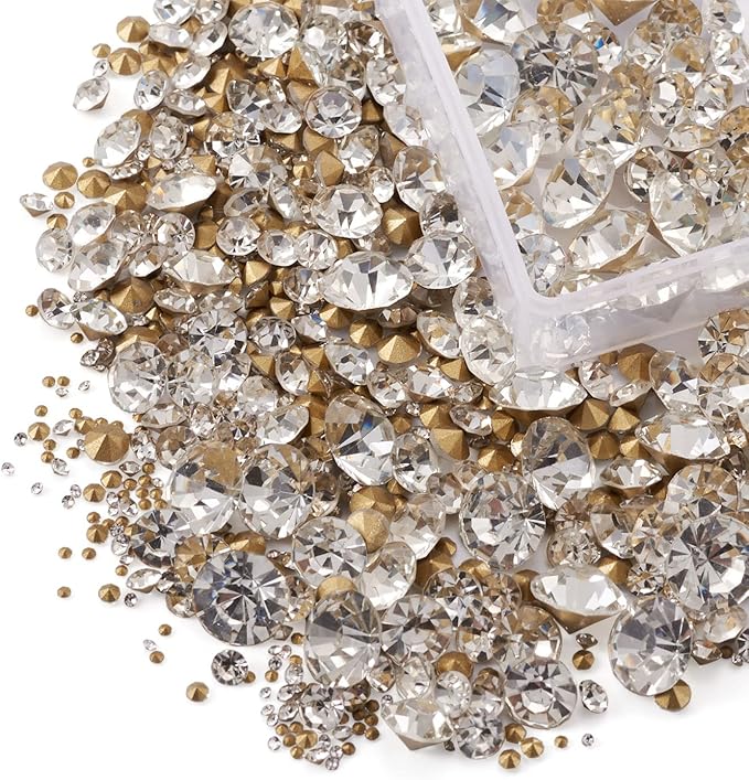 Craftdady 2600Pcs Faceted Glass Rhinestone 7 Sizes Pointed Back Crystal Diamante Gems Faceted Cabochons for Nail Arts Decoration Jewelry Making Wedding Bouquet