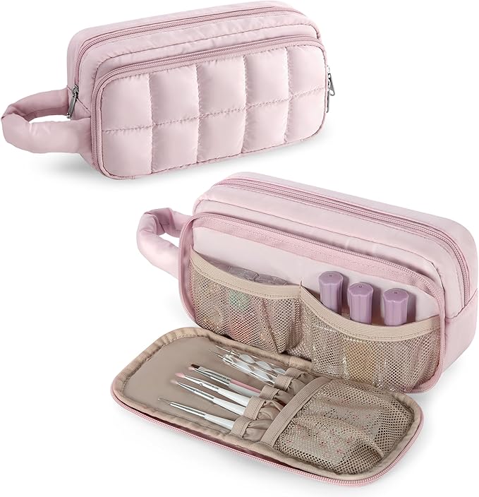 LUXJA Puffy Nail Polish Organizer Case Holds 12-18 Bottles (15ml/0.5 fl.oz), Lightweight Nail Polish Storage with Pockets for Manicure Kit (Bag Only), Pink
