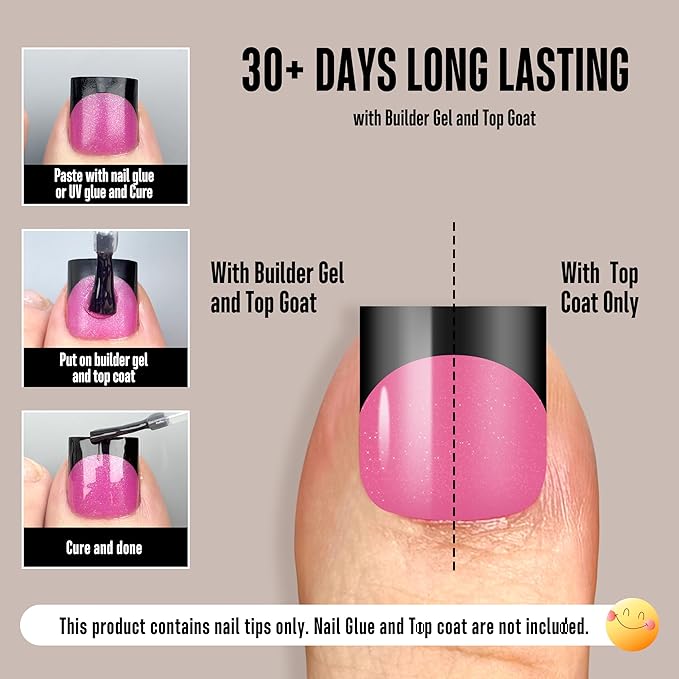 Toe Nail Tips Press on Black French Tip,ROSE PINK, Long/Medium Wide Fake Toenails,Full Cover Sharp Square Pre-Designed Soft Gel False Toenail Acrylic Extension for DIY 15 Sizes 240 pcs
