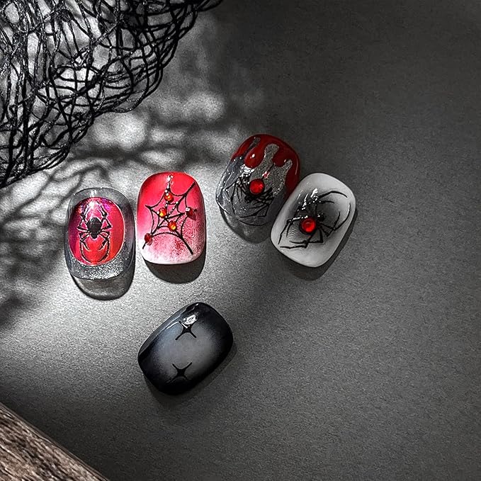 Halloween 5D Embossed Nail Art Stickers Decals Spider Gem Nails Sticker Spider Web Nails Decal Self-Adhesive Nail Art Decals for Women Halloween Decor