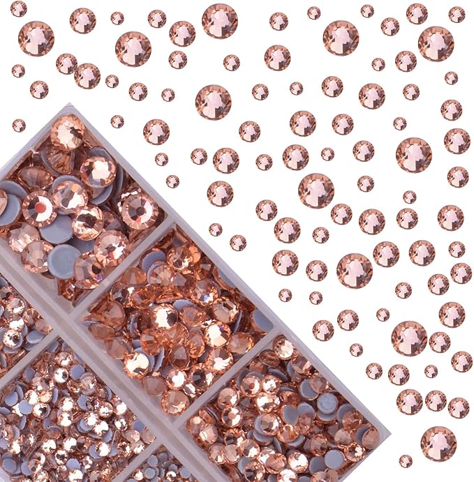 4000Pcs Mixed Size Hot Fix Round Crystals Gems Glass Stones Hotfix Flat Back Rhinestones (Champagne)