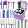 Nail Drill Bits Set with Storage Case: 30pcs 3/32 Inch Carbide Diamond Ceramic Professional Salon Kit for Acrylic Nails, Multi-Function for Women Nail Artists Manicure Pedicure (Purple)