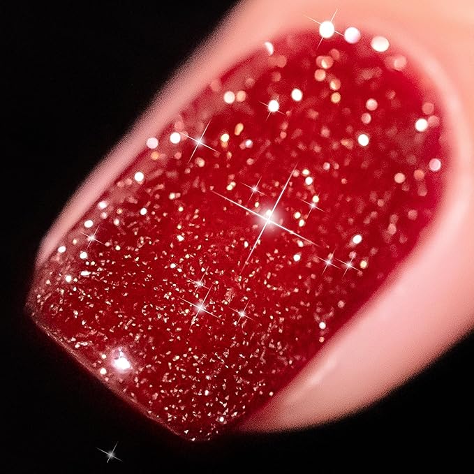 YTD Likomey Reflective Glitter Gel Nail Polish,15ml Red Flash Diamond Shimmer Nails Gel,Sparkly Shiny Salon Home Fall Winter Manicure UV Color Varnish,SZ001
