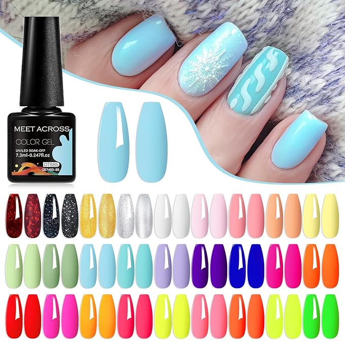 MEET ACROSS 27PCS Gel Nail Polish Set,27 Colors Gel Nail Kit Art Design Soak Off UV LED,Nail Art Design Gifts for Women