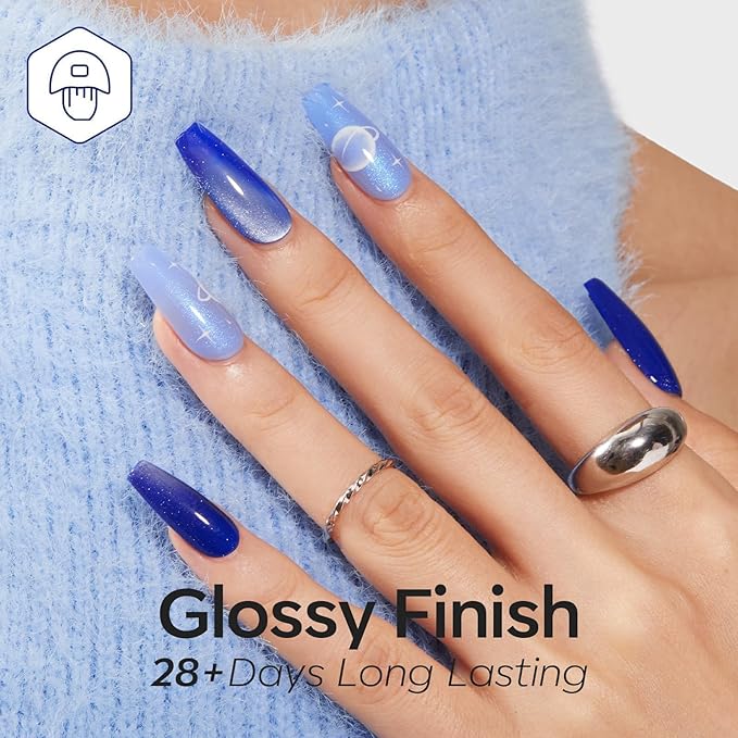 modelones Hema Free Gel Nail Polish, 6 Colors 2026 Spring Pastel Royal Navy Sky Icy Klein Blue Glitter Gel Polish Galaxy Dark Blue 9D Cat Eye Nail Polish with Magnet Soak Off Led Nail Art Kit