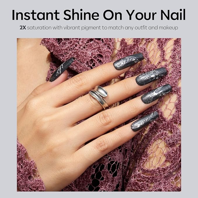 modelones Gel Nail Polish, 15 ML Chameleon Black Gel Polish Holographic Nail Polish Black Shimmer Glitter Gel Polish Soak Off LED Winter Nail Art Gel DIY Salon Gift for Women