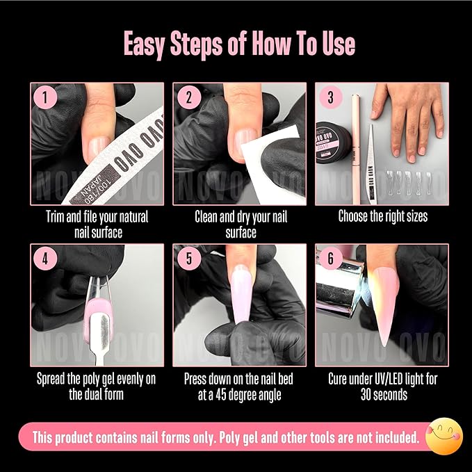 NOVO OVO Medium/Long Stiletto Pointed Nail Dual Forms for Polygel Extension, Reusable Full Cover Acrylic/Builder/Hard Gel Poly Gel Molds of Manicure Art for Salon DIY x 14 sizes 280 Pcs