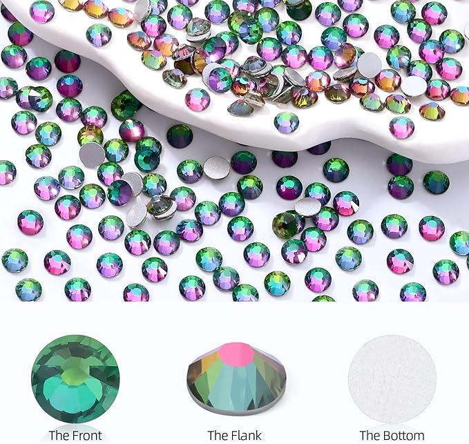 Green Volcano Flatback Rhinestones, Glass Rhinestones for Nail Art and Craft, Glue Fix, Loose Crystal Gemstones(Green Volcano, SS30, 576pcs, 6.4-6.6mm)
