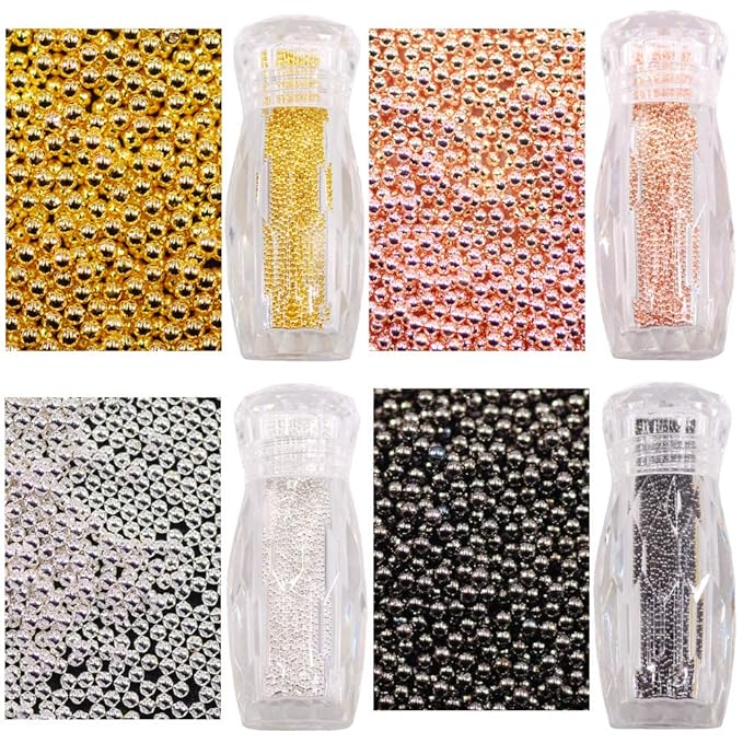 0.8MM Metallic Caviar Nail Beads The Shape Of Round For Nail Art Decoration 3D Metal Nail Ball Set Of 4