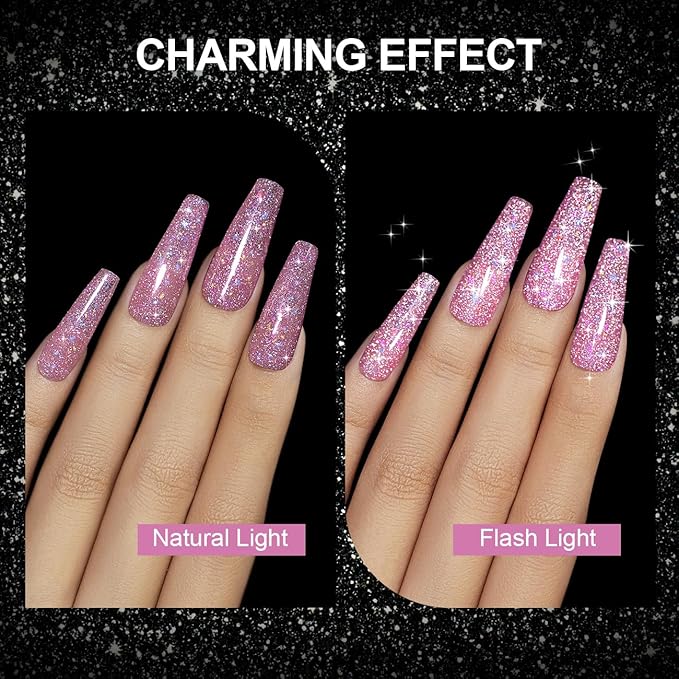 RARJSM Reflective Glitter Gel Polish Purple Pink Sparkle Diamond Gel Polish Sparkling Glitter Iridescent Shimmer Polish Holographic Gelpolish Soak off Nail Art Manicure for Salon DIY at Home