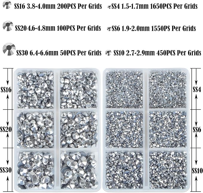NCB Hotfix Iron on 8000pcs Crystal Rhinestones Round Gem for Crafts Decoration DIY Jewelry Making with a Tweezers and 2 Picking pens (Labrador, 6Sizes SS4-SS30)