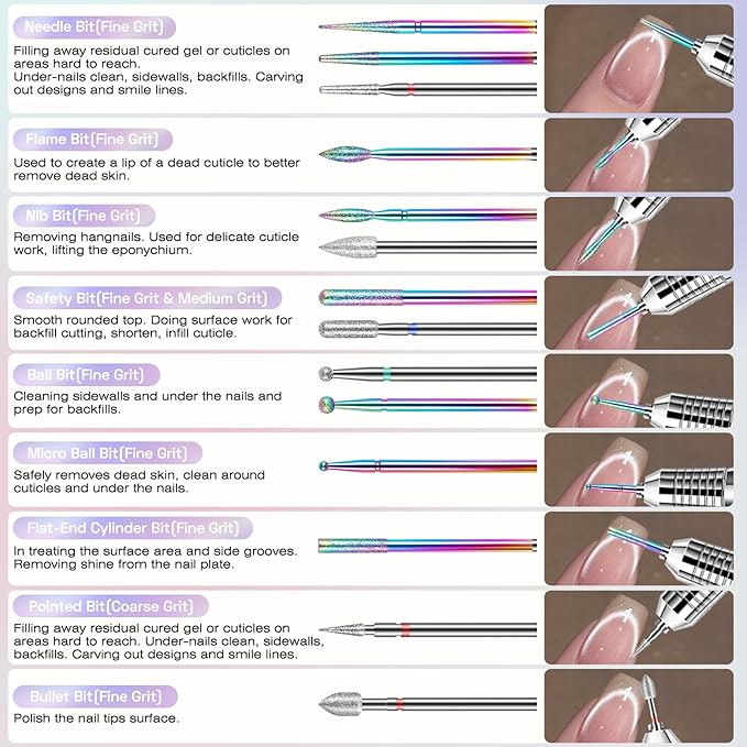 30PCS Nail Drill Bits Set with Holder Case, 3/32 Inch Professional Efile Cuticle Nail Bits for Nail Drill, Ceramic Diamond Carbide Drill Bits for Acrylic Gel Removal Polish Nail Tech