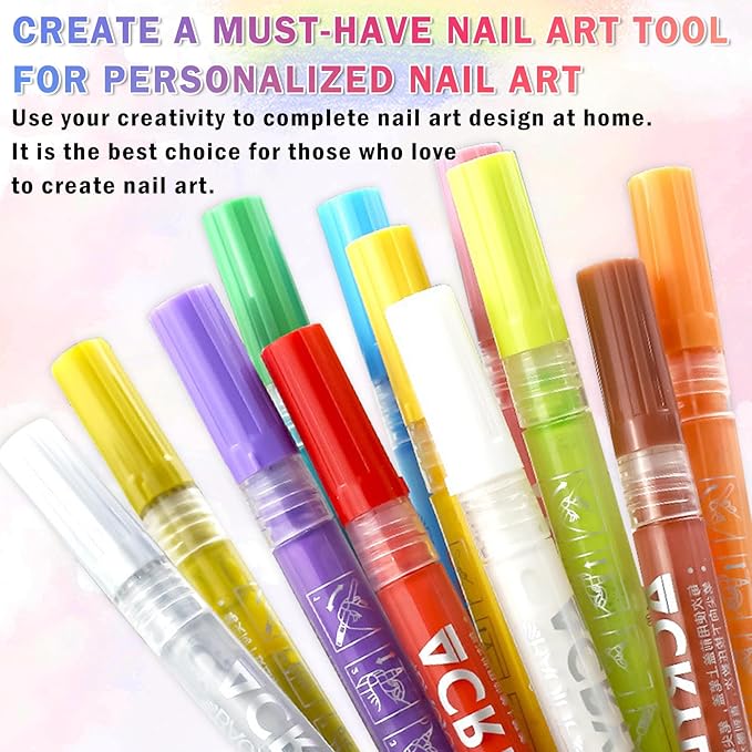 48 Colors Nail Art Pens Set Nail Polish Pens Nail Art Drawing Graffiti Marker Pen Quick Dry Waterproof Nail Art Painting Pens Kit for Home DIY Nail Art Design