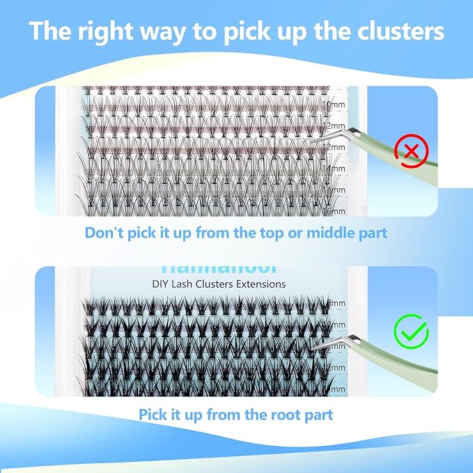 10Rows,Large Pack Grafting Mixed 10-12-14-16mm/14-16-18mm/12-14-16mm Wide Stem Cluster Eyelashes D Curl Individual False Eyelashes Home DIY Eye Lashes Extensions (10D+20D-8-16MM Kit)