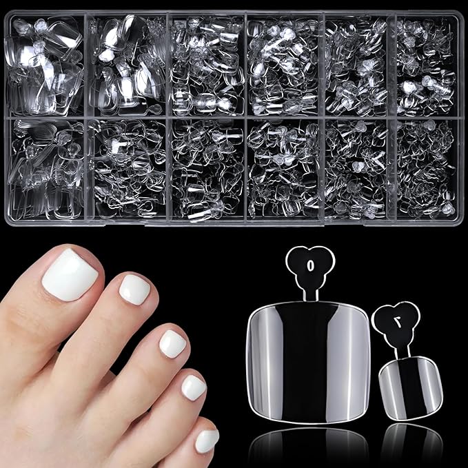 600pc Soft Gel Toe Nail Tips Short Fake Toenail Tips Square Fake Toe Nail Tips for Toes Press on Toeails, Full Cover Clear False Toe Nail Press ons, 12 Size Acrylic Nails Toe Tips