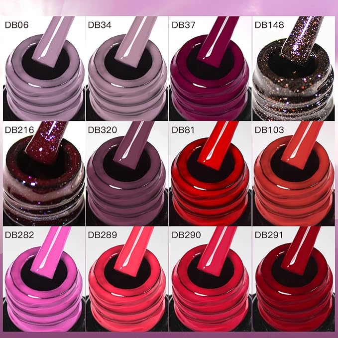 MTSSII Red Gel Nail Polish Set 12 Colors, Bloody Mary Collection Popular Shimmer Red Burgundy Gel Polish Dark Red Purple Champagne Glitter Nail Polish Gel Manicure DIY Salon Nail Art Gifts