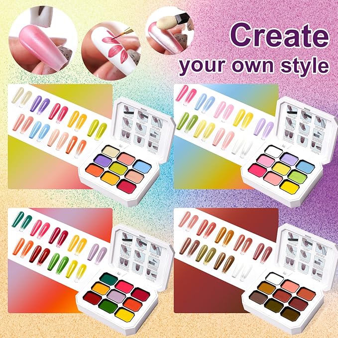 Gradient Painting Gel Set, 9*Plates Ombre Gel Nail Polish Pigment Pat Nails,Long-lasting Silky Texture Highly Saturated French Manicure Soak of UV/Led Home Salon DIY Nail Art A7+A8+X+J