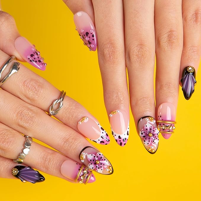LOVFUL Short Press on Nails Plum Noir | Handmade Acrylic Press ons| Reusable Fake False Nails | Almond Regular 1.0in | H740-L