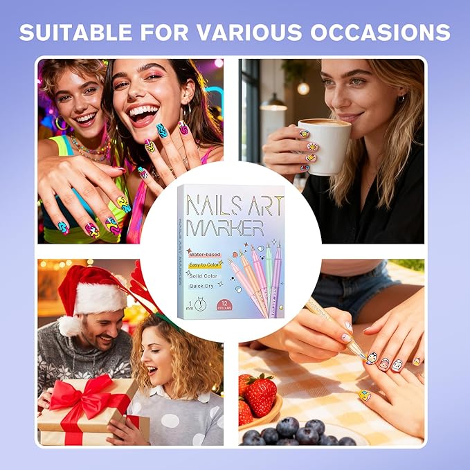 12 Colors Nail Art Pens Set, 2026 New Markers Polish Pen for 3D Nail Art Tools for Dotting Drawing Painting Point Liner DIY(1SET)