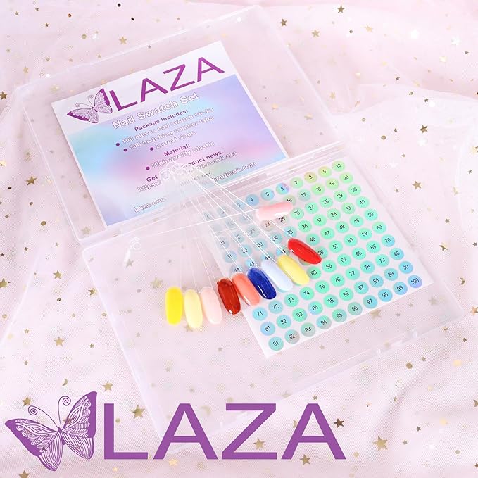 Laza 100 Pcs Nail Swatch Sticks Box-packed with Ring and Numbered Stickers Nail Art Polish Color Display Practice Tips Natural Beige Sample Sticks Tester Nails Supplies for Nail Tech - Oval