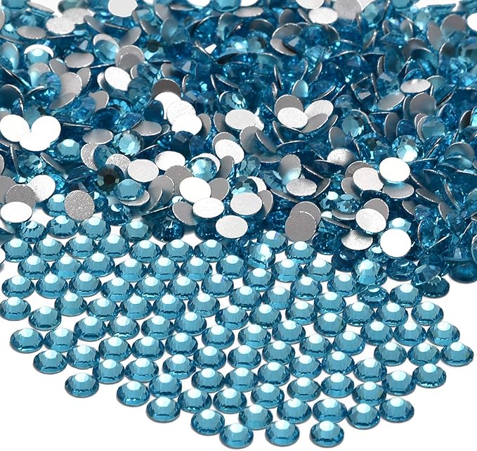 NCB 1500pcs Flatback Round Glass Nail Art Rhinestones Crystal for DIY Making Accessories Shoes, Clothes, Face Art, Bags, Manicure (Aquamarine, SS16 1500pcs)