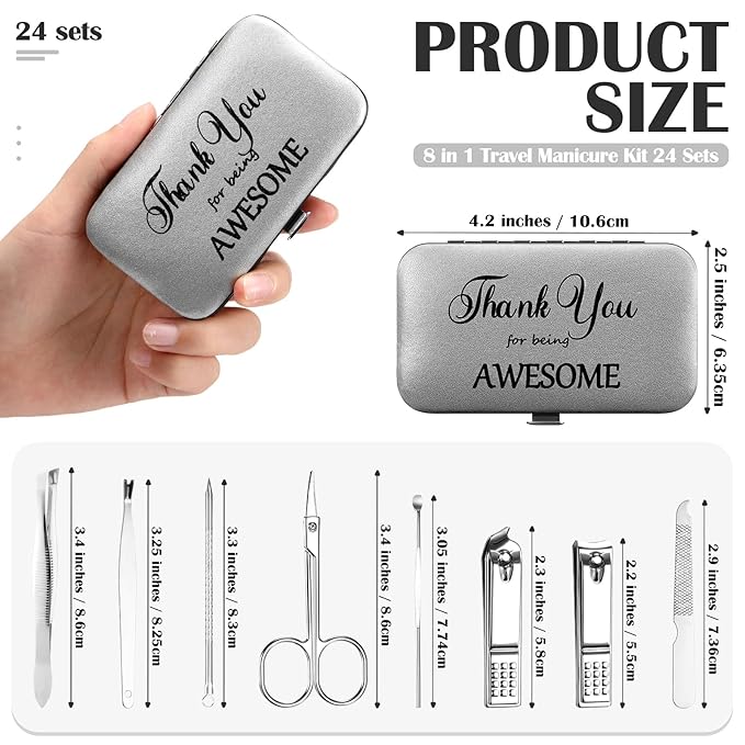 Therwen 24 Sets Mother's Day Gift Manicure Set Stainless Steel Nail Clippers 8 in 1 Grooming Nail Kit Employee Appreciation Gift Professional Pedicure Tool for Women Coworker Personal Care(Silver)