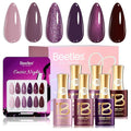 beetles Purple Gel Polish Set - 6 Colors Cassis Night Collection HEMA-Free 15ml Dark Purple Glitter Shimmer Color Nails with Swatch Card, Home Salon Soak Off UV LED Valentines Gift for Women