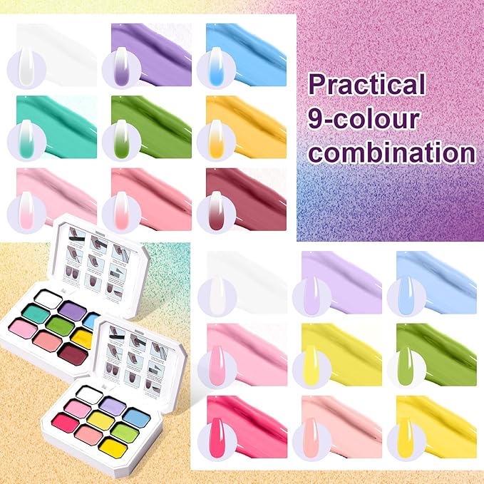 Gradient Painting Gel Set, 6*Plates Ombre Gel Nail Polish Pigment Pat Nails,Long-lasting Silky Texture Highly Saturated French Manicure Soak of UV/Led Home Salon DIY Nail Art J+G