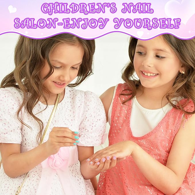 120pcs False Nails Press on Nails for Kids - Self-Adhesive Short Fake Artificial Full Cover Nail Art Kits Transation with Nail Sticker Tabs for Girls Children