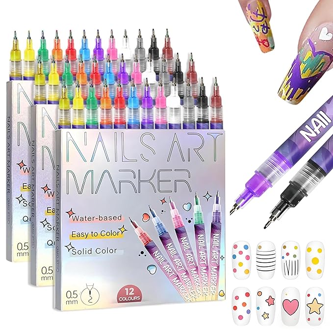 12 Colors Nails Art Pens Set,Upgrade Nails Art Markers with 0.5mm Fine Tip,Nails Art Markers Polish Pen for 3D Nails Art,Drawing Painting Liner Brush for DIY Nails Art Drawing Painting Tools(C-3 Sets)