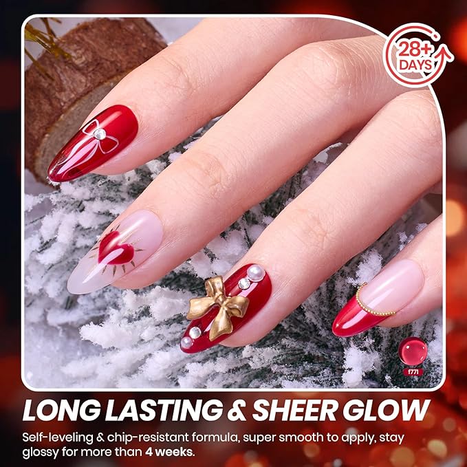 Beetles Red Jelly Gel Nail Polish Set - Luminous Ruby Jelly Gel Polish, 6 Colors Christmas Burgundy Gel Nail Kit Sheer Red Neutral Translucent Effect Soak off UV DIY Salon Manicure Gift for Women