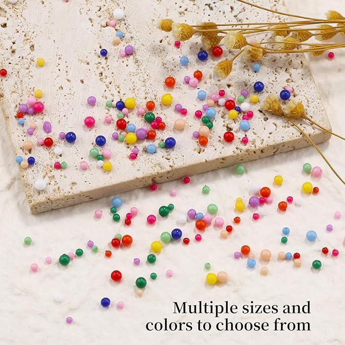 3D Mini Small Metal Stainless Steel Caviar Nail Beads Balls, 0.8-3mm Gold Silver Alloy Nail Art Chain Charms Studs with Tweezers and Dual-end Brush (20-K1-colorful-beads)