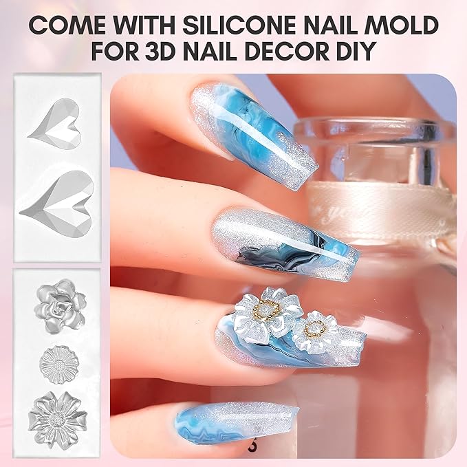 Makartt 3D Nail Gel Art Kit: 4 Colors 3D Sculpting DIY Manicure Solid Gel Builder Clear and Shimmers for Extension, Molding Adhesive Glue Rhinestone Hard Gels No Wipe Chrome DIY Salon Home