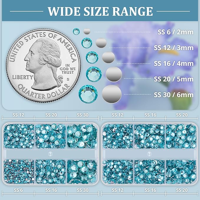 Resin Rhinestones for Crafting, 2 Boxeses Lake Blue Multi Sizes Flatback Bedazzling Crystals for Crafts Nail Art Deco, Non Hotfix Gems Charms for Tumbler Shoes Clothing Fabric Face Makeup