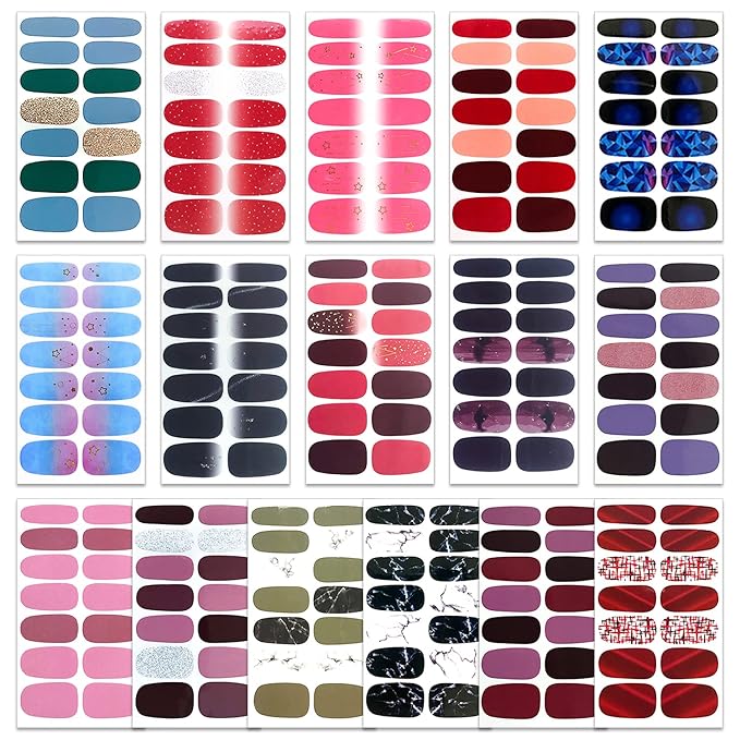 WOKOTO 16 Sheets Gradient Nail Polish Strips For Women Gel Nails Full Nail Wraps Strips, Marble Nail Polish Stickers For Acrylic Nails Polish Decals For Nail Art Gel Strips Stickers For Girls