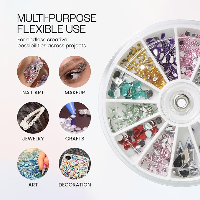 Nail Art Rhinestones Fake Pearl Gems Jewelry Decorations Manicure Wheel (20 Wheels, Large Multi Color)