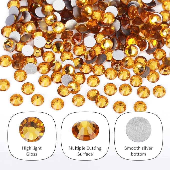 10000PCS Gold Yellow Rhinestones Bulk, Flat Back Crystal Glass Stone Round Gems,SS10, 2.7-2.9mm
