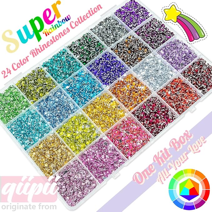 24000PCS 24 Color 3mm Crystal Resin Rhinestones Flatback SS10 Colorful Rainbow Stones Gems Diamonds for Nails Face Eyes Makeup Tumblers Bottles DIY Crafts Bedazzling Crafting Clothes Shoes