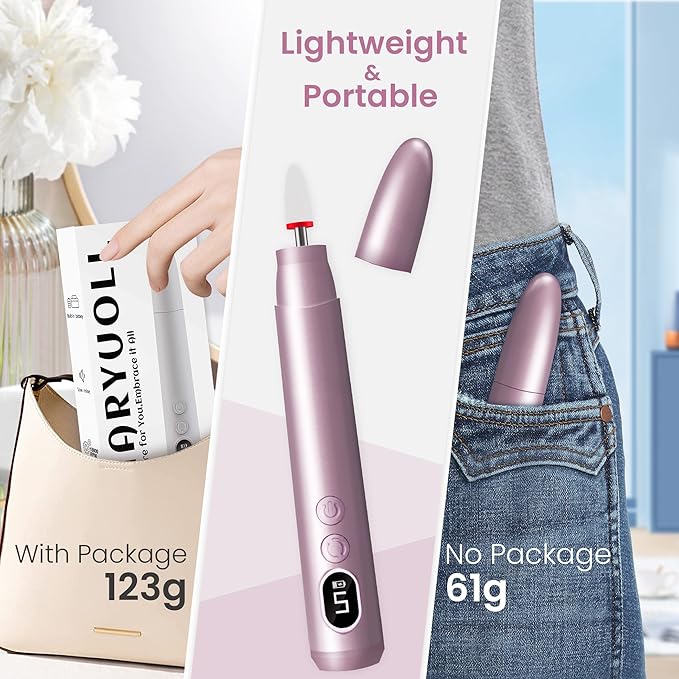 Cordless Electric Nail Drill Kit, Portable Rechargeable Nail Drill Set, Battery Electric Nail File, 5 Speeds Modes, LED Lighting, Reversible Direction, DIY, Professional (Purple)