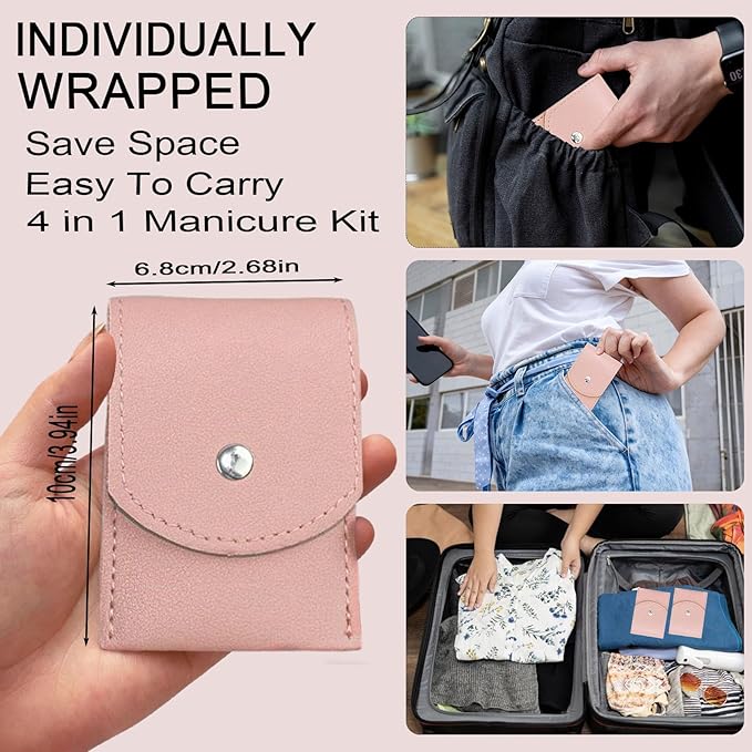 16 Sets Travel Manicure Set Professional Nail Clipper Kit Bulk,4 in 1 Adult Stainless Steel Travel Manicure Kit with Case Individually Wrapped Nail Clippers Bulk for Homeless,Hotel,Charity（Pink）