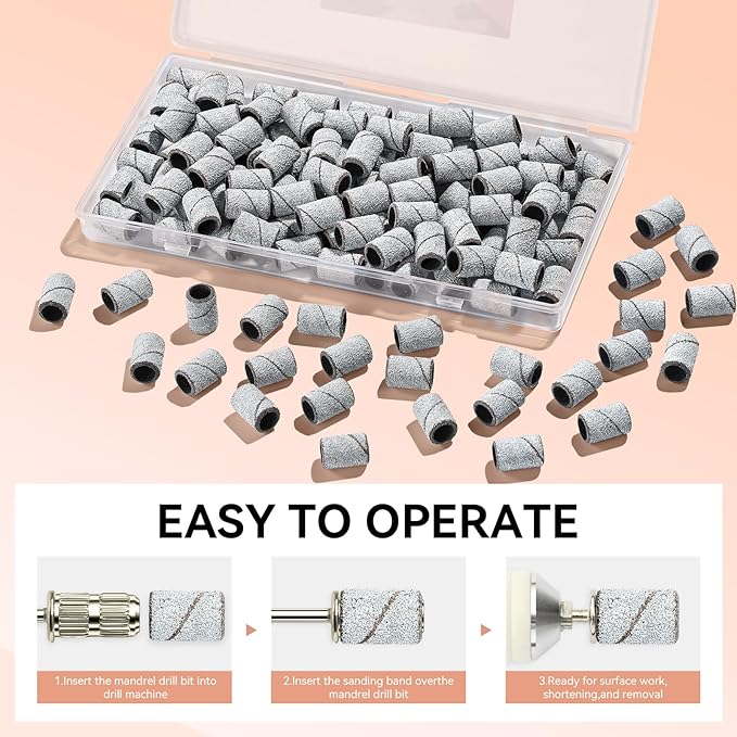 Makartt Sanding Bands for Nail Drill - 100 Pcs Nail File Sanding Bands for Drill Bits #120 Medium Grits for Acrylic Nails Gel Removing and Shaping, Upgrade Thicker Durable Sanding Drill Bit, White