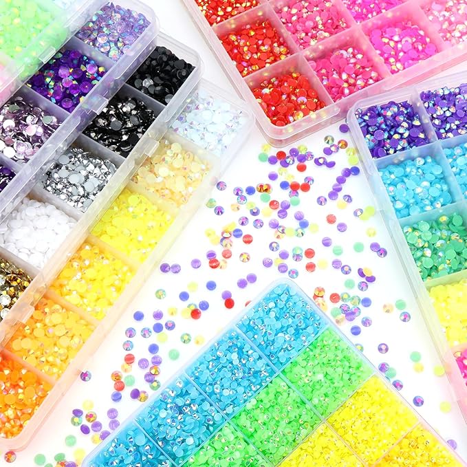 22800Pcs Flatback Rhinestones Multi Sizes Colorful Jelly Rhinestones Resin 6 Colors AB Nail Gems for Crafts Makeup Face Tumblers DIY Decoration 2/3/4/5mm