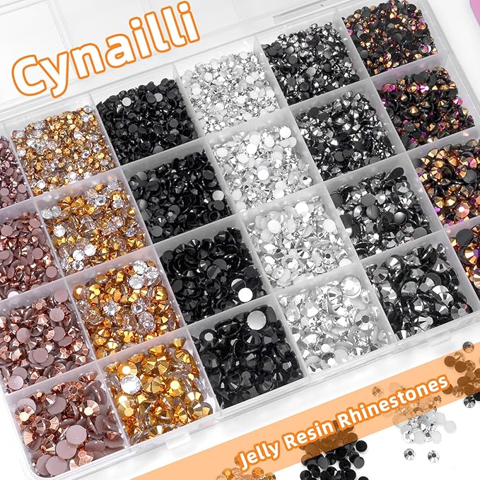 18000 Pcs 3D Brown Black Jelly Resin Rhinestones for Crafting, 3-6 mm Half Round Rhinestones for Nails Art, Mix Size Flatback Bedazzled Gems for Crafts Eyes Makeup DIY Supplies